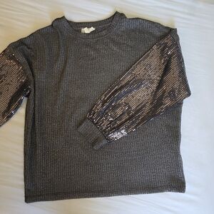 Hayden Girls Ribbed Knit Metallic Silver Long Sleeve Top Size Small